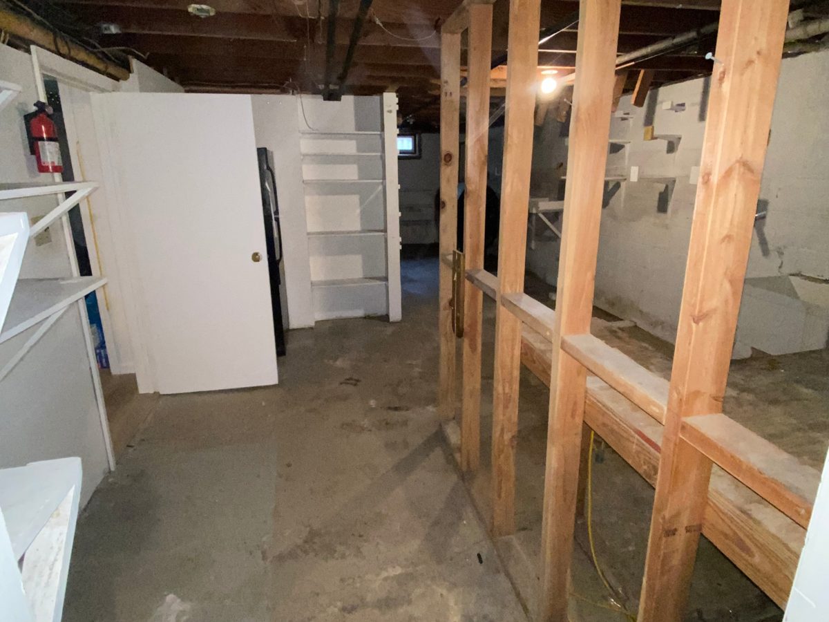Basement walkway and wall framing cleared out and clean